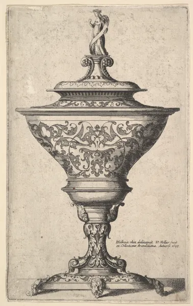 Ornate goblet on feet of masks av Wenceslaus Hollar