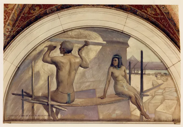 Egyptian hieroglyphics mural in Evolution of the Book series av John White Alexander