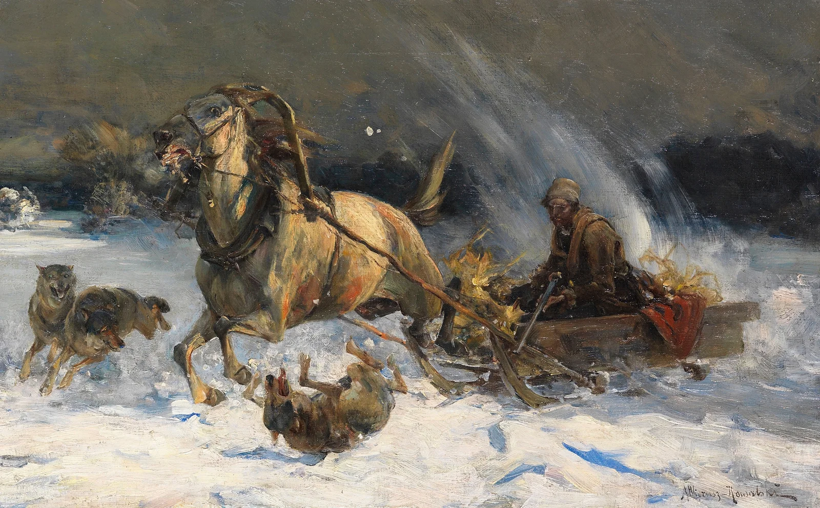 Angriff der Wölfe av Alfred von Wierusz-Kowalski