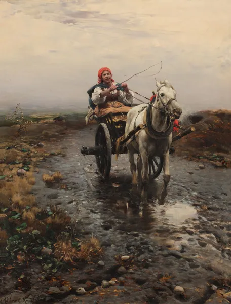 Peasant Riding a Cart av Alfred von Wierusz-Kowalski