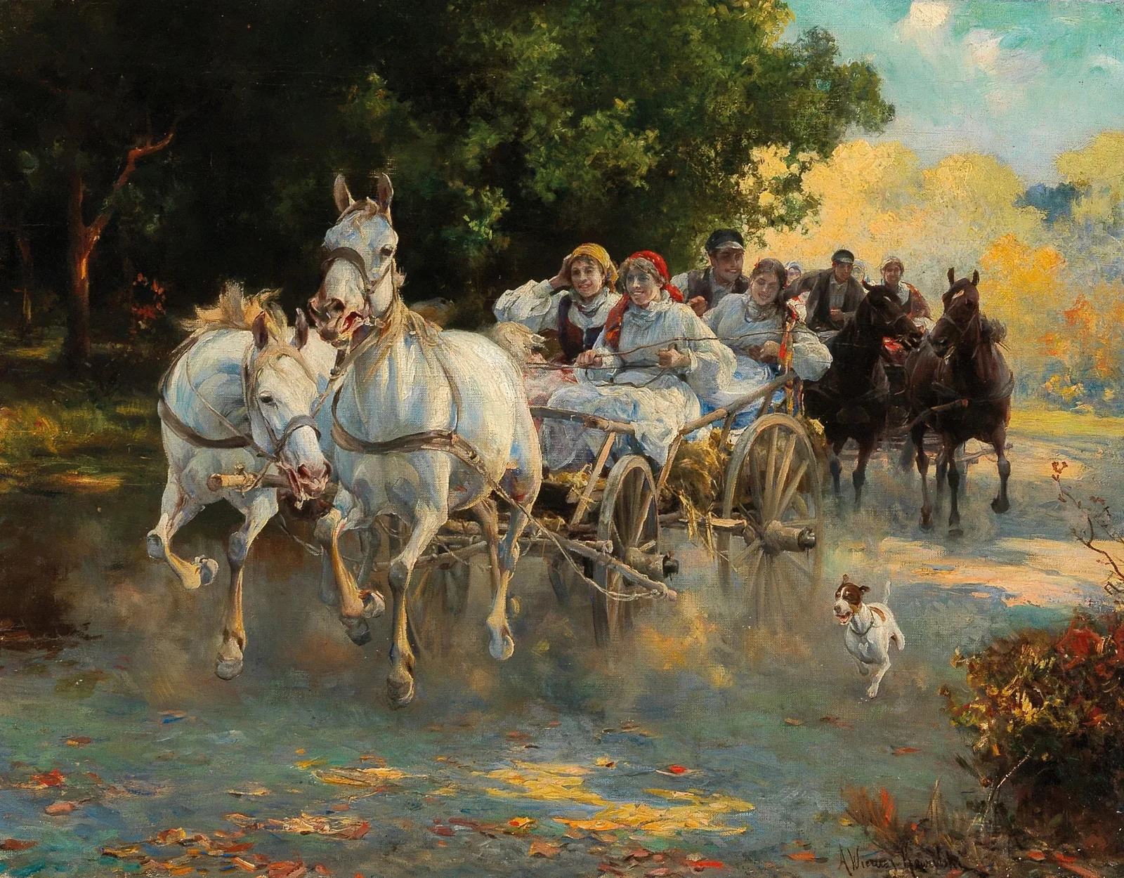The peasant wedding av Alfred von Wierusz-Kowalski