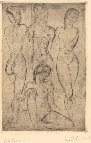 Four Women; Three Standing, One Sitting (VierFrauen; drei stehend, eine sitzend) av Wilhelm Lehmbruck