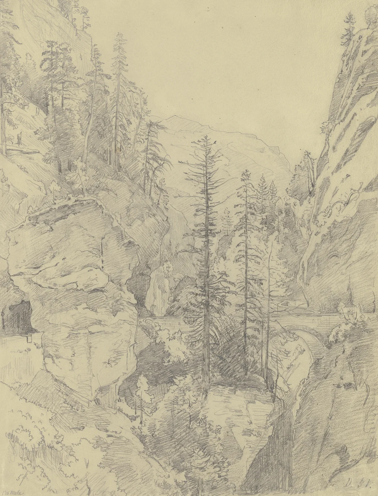 Section at the Via Mala av Johann Wilhelm Schirmer