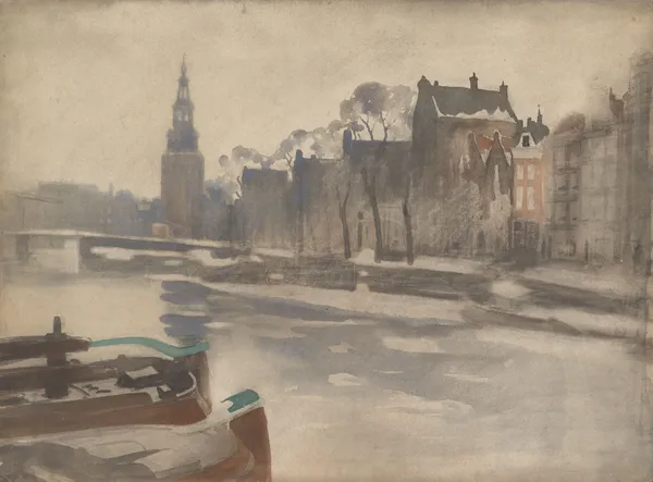 Gezicht over de Oude Schans op de Montelbaanstoren av Willem Witsen