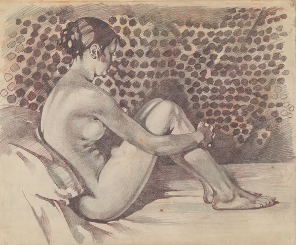 Zittend vrouwelijk naakt, naar rechts, 1870 – nr 1 av Willem Witsen