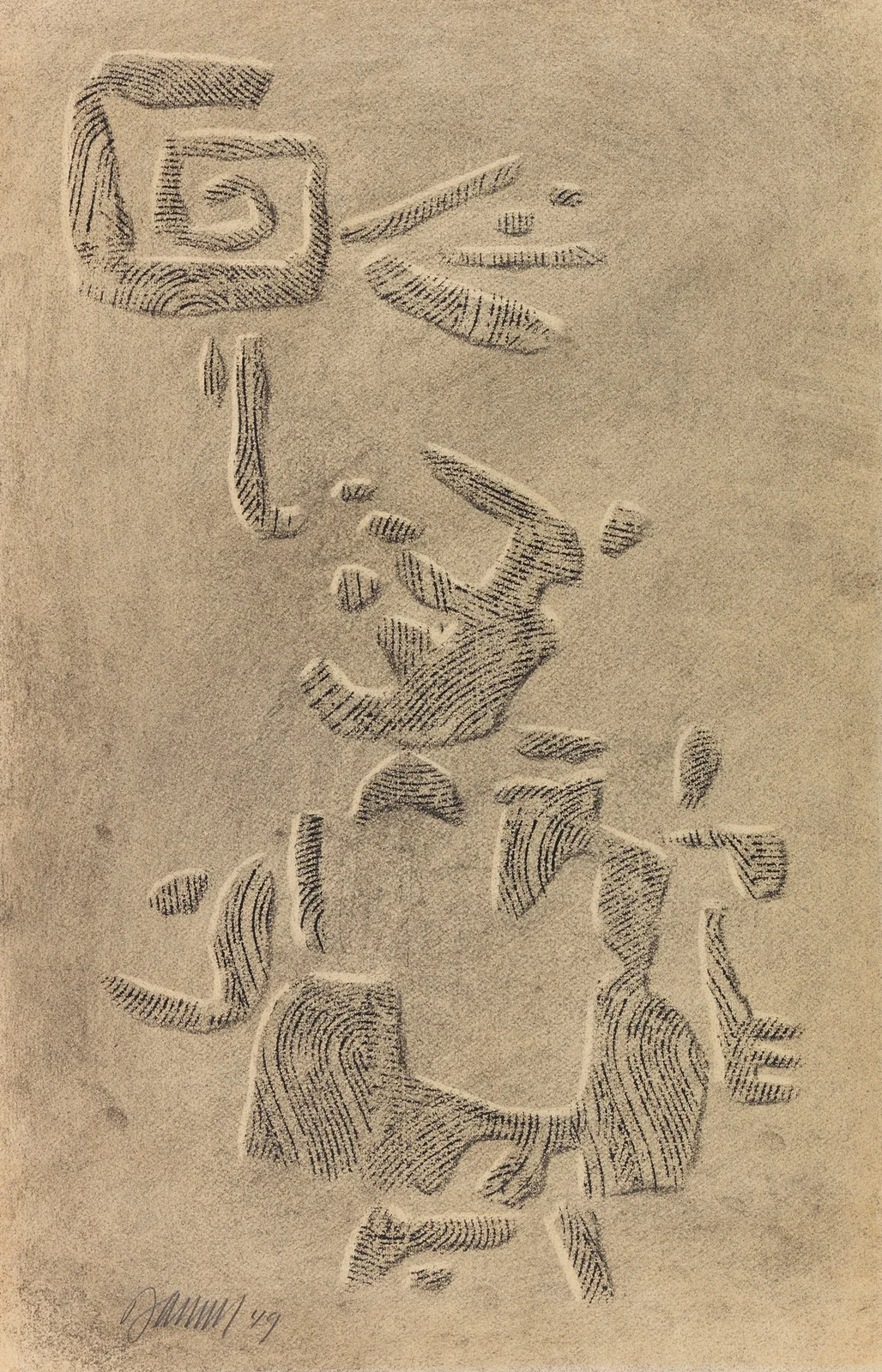 Relieffiguren mit Spirale av Willi Baumeister