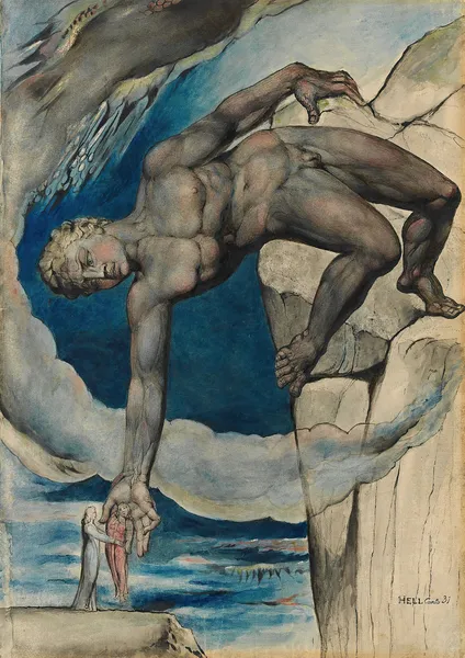 Antaeus setting down Dante and Virgil in the Last Circle of Hell av William Blake