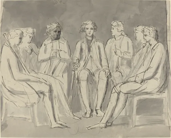 Group of Men Seated in a Circle (recto) av William Blake