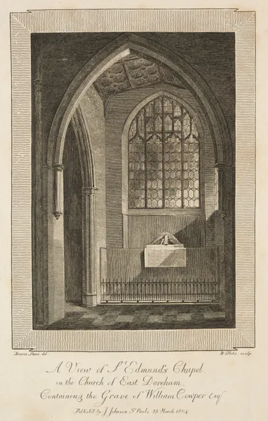 View of St. Edmund’s Chapel in the Church of East Dereham, containing the Grave of William Cowper Esquire av William Blake