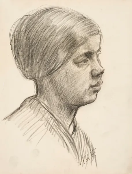 Tytön pää, puoliprofiilissa oikealle av Alfred William Finch