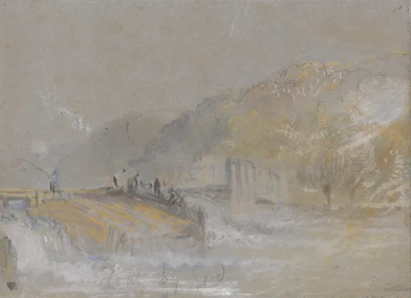 Foul by God: River Landscape with Anglers Fishing From a Weir av Joseph Mallord William Turner