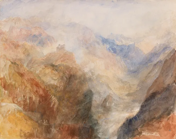 Montjovet from below St Vincent, looking down the Val d’Aosta towards Berriaz av Joseph Mallord William Turner