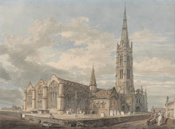 North East View of Grantham Church, Lincolnshire av Joseph Mallord William Turner
