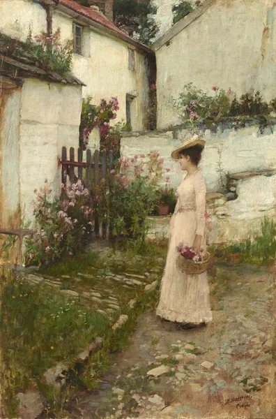 Gathering Flowers in a Devonshire Garden av John William Waterhouse