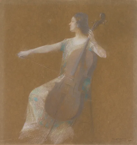 Girl with Cello av Thomas Wilmer Dewing