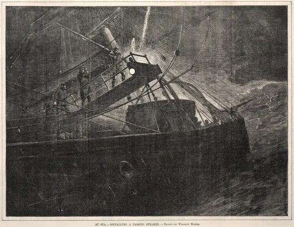 At Sea, Signalling a Passing Steamer av Winslow Homer