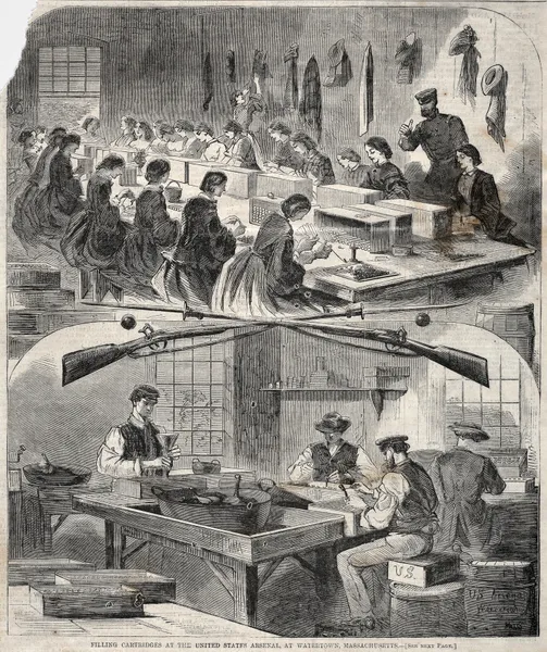 Filling Cartridges at the United States Arsenal, at Watertown, Massachusetts av Winslow Homer