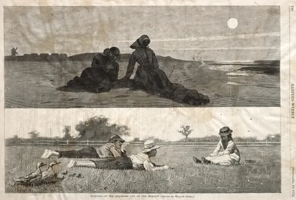 Flirting on the Seashore and on the Meadow av Winslow Homer