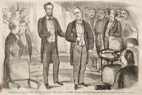 Presidents Buchanan and Lincoln Entering the Senate Chamber before the Inauguration av Winslow Homer