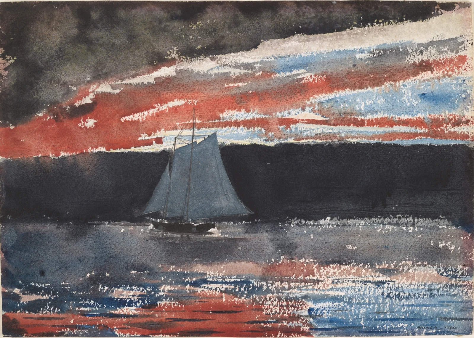 Schooner at Sunset av Winslow Homer