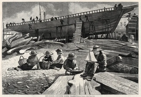 Ship-Building, Gloucester Harbor av Winslow Homer