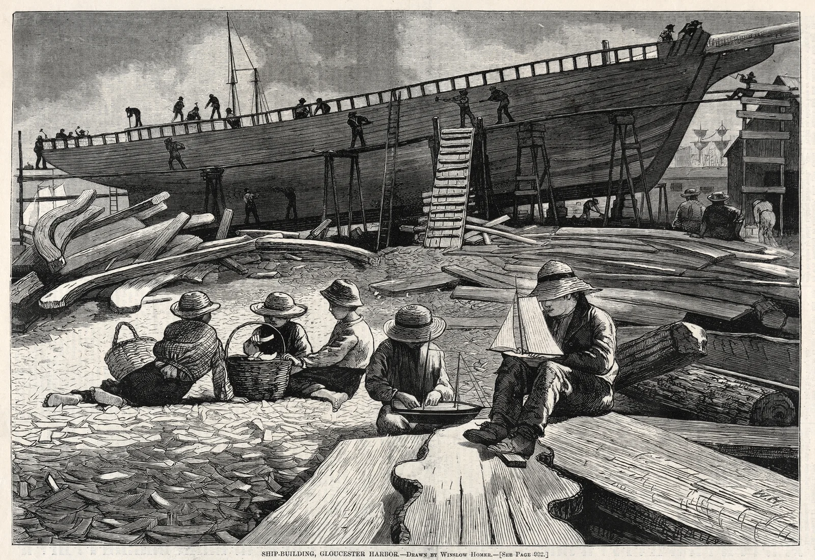 Ship-Building, Gloucester Harbor av Winslow Homer