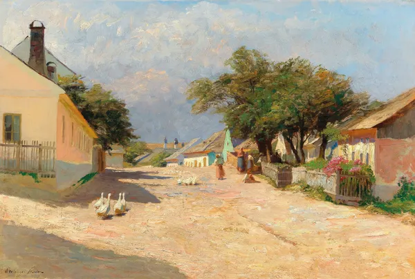 A village road in the summer midday sun av Olga Wisinger-Florian