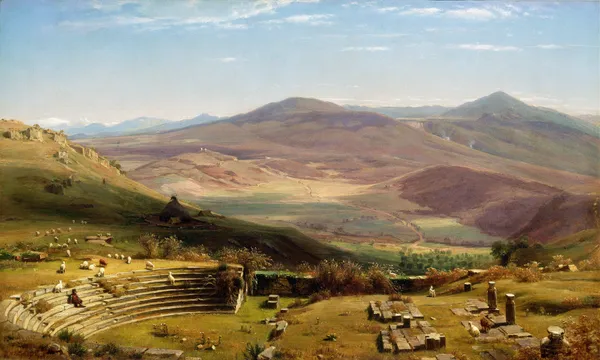 The Amphitheatre of Tusculum and Albano Mountains, Rome av Worthington Whittredge