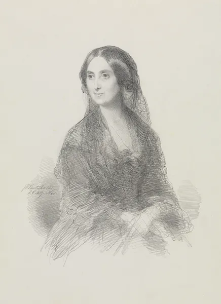 Bildnis einer Dame in spanischem Kostüm, sitzend, in halber Figur av Franz Xaver Winterhalter