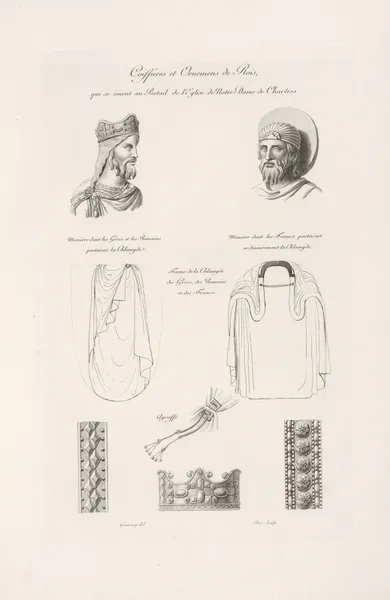 Coiffures et ornemens de rois, qui se soient au portail de l’église de Notre-Dame de Chartres. av Nicolas Xavier Willemin