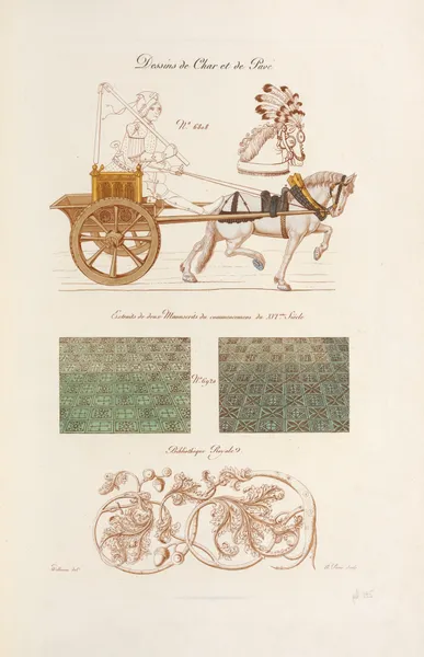 Dessins de char et de pave; no. 6808; extraits de deux manuscrits du commencement du XVIeme. siècle; no. 6920. av Nicolas Xavier Willemin