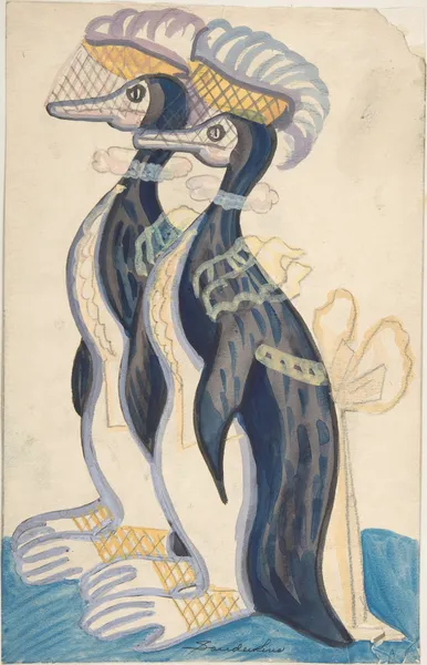 Two female penguins av Sergey Yurievich Sudeikin