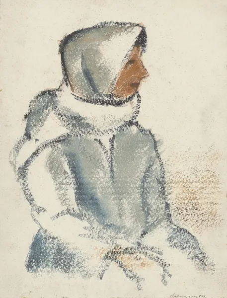 Seated Girl in a White Scarf in Profile av Zolo Palugyay
